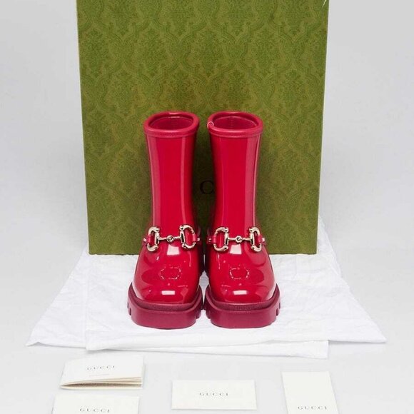 Gucci Pink Rubber Horsebit Lug Sole Low Boots Size 6.5/37 - Picture 1 of 5